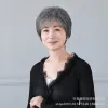 Grandma with white and white hair, short straight hair, high-temperature silk headwear, full head of the elderly performing Jurchen hair, black and white wig details Picture